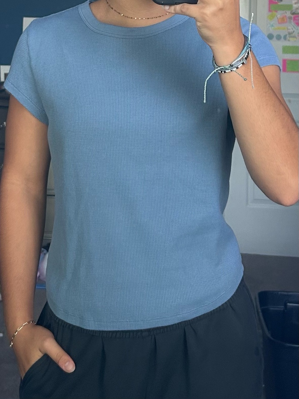 Classic Crewneck Ribbed Tee - Blue